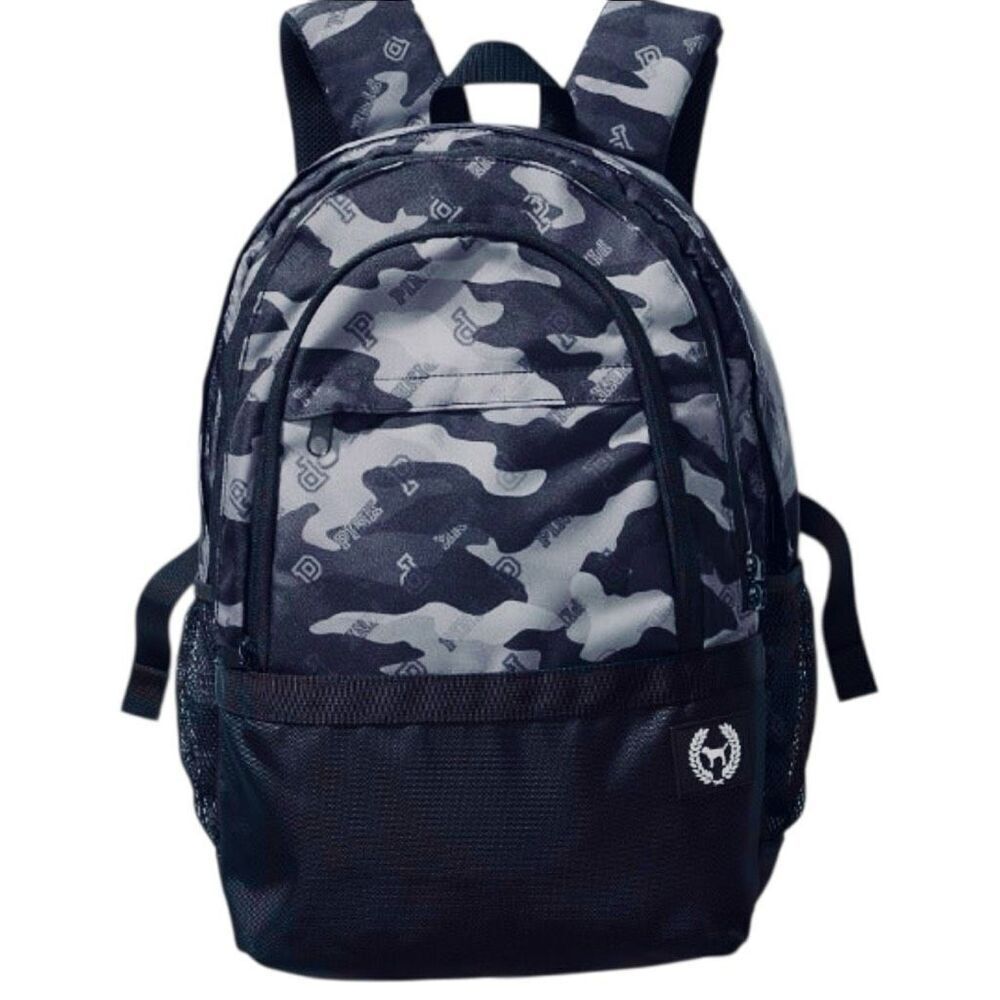 NWT Gorgeous Victoria's Secret PINK Campus College Black Grey Camo Backpack Bag